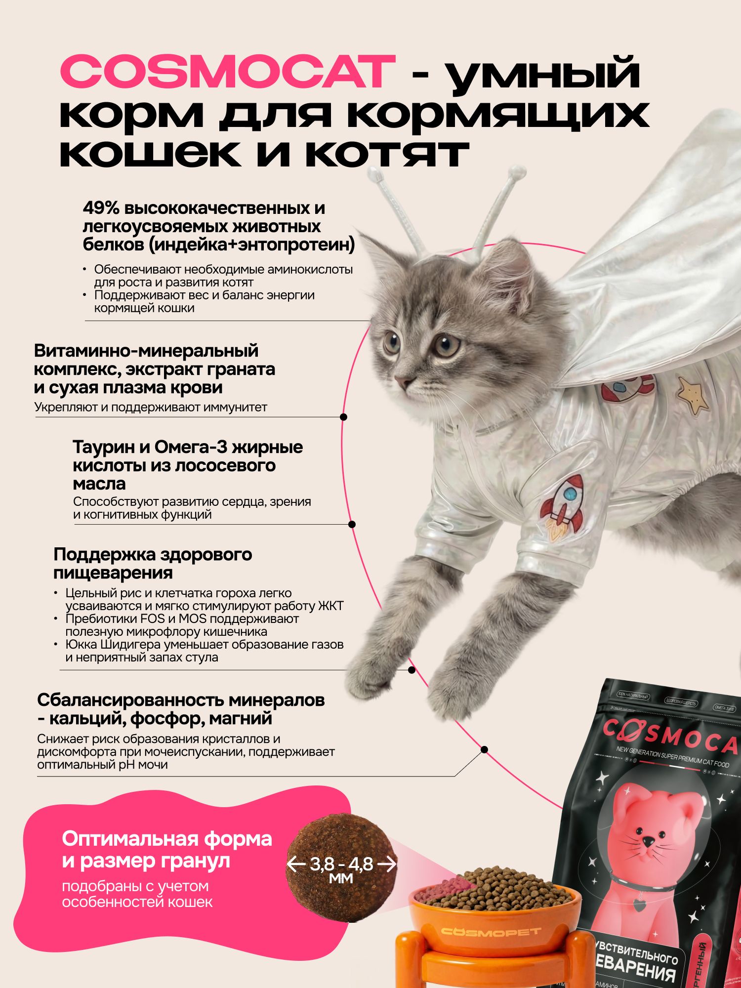 Корм сухой «Cosmocat» для котят и кормящих кошек с ягненком 1,8 кг