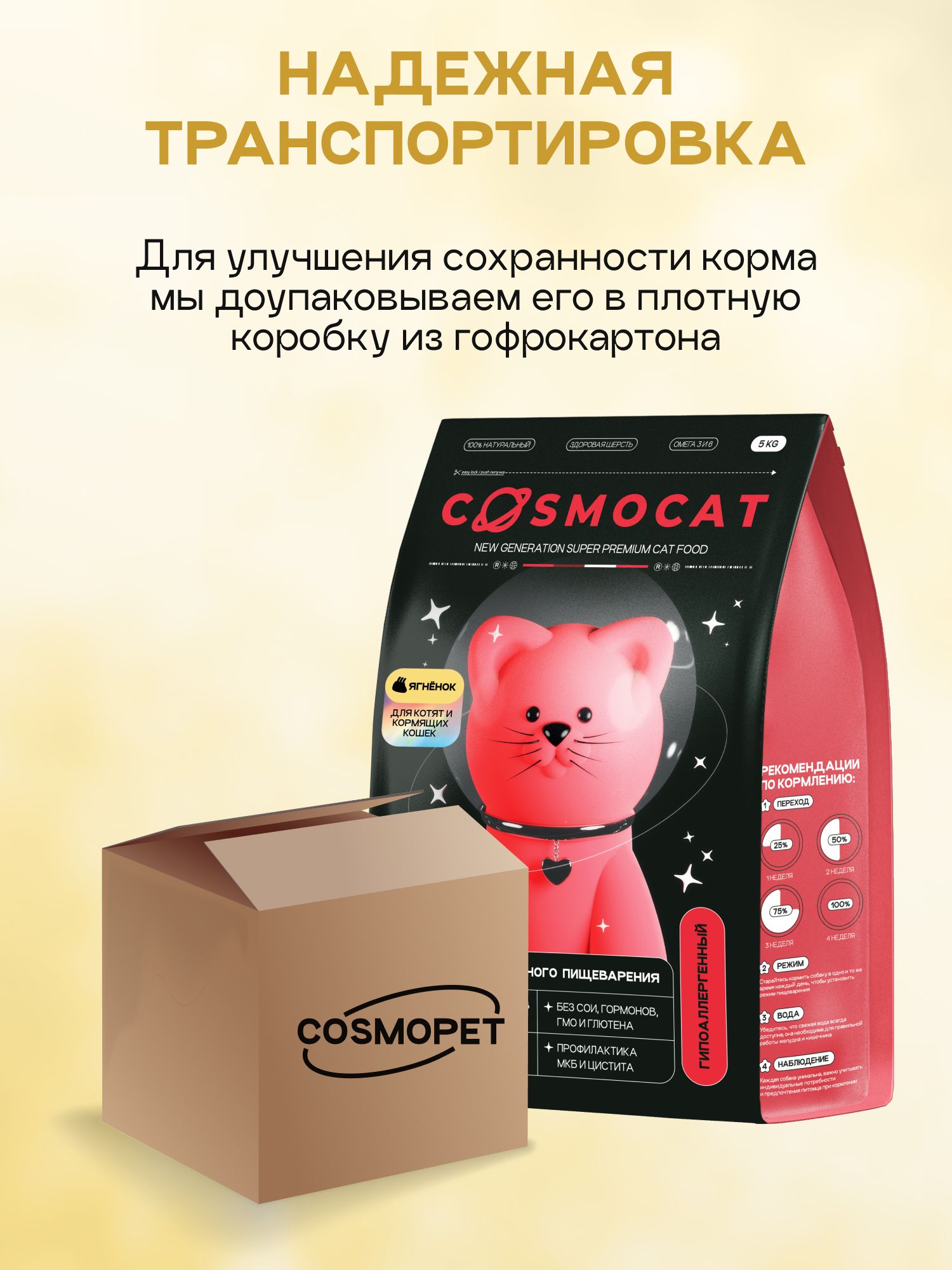 Корм сухой «Cosmocat» для котят и кормящих кошек с ягненком 5 кг