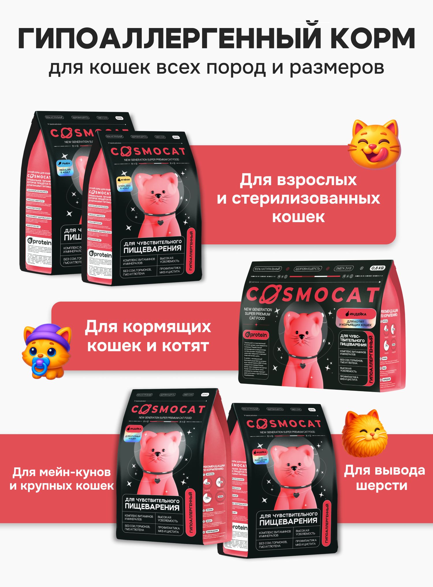 Корм сухой «Cosmocat» для крупных кошек с индейкой 1,8 кг