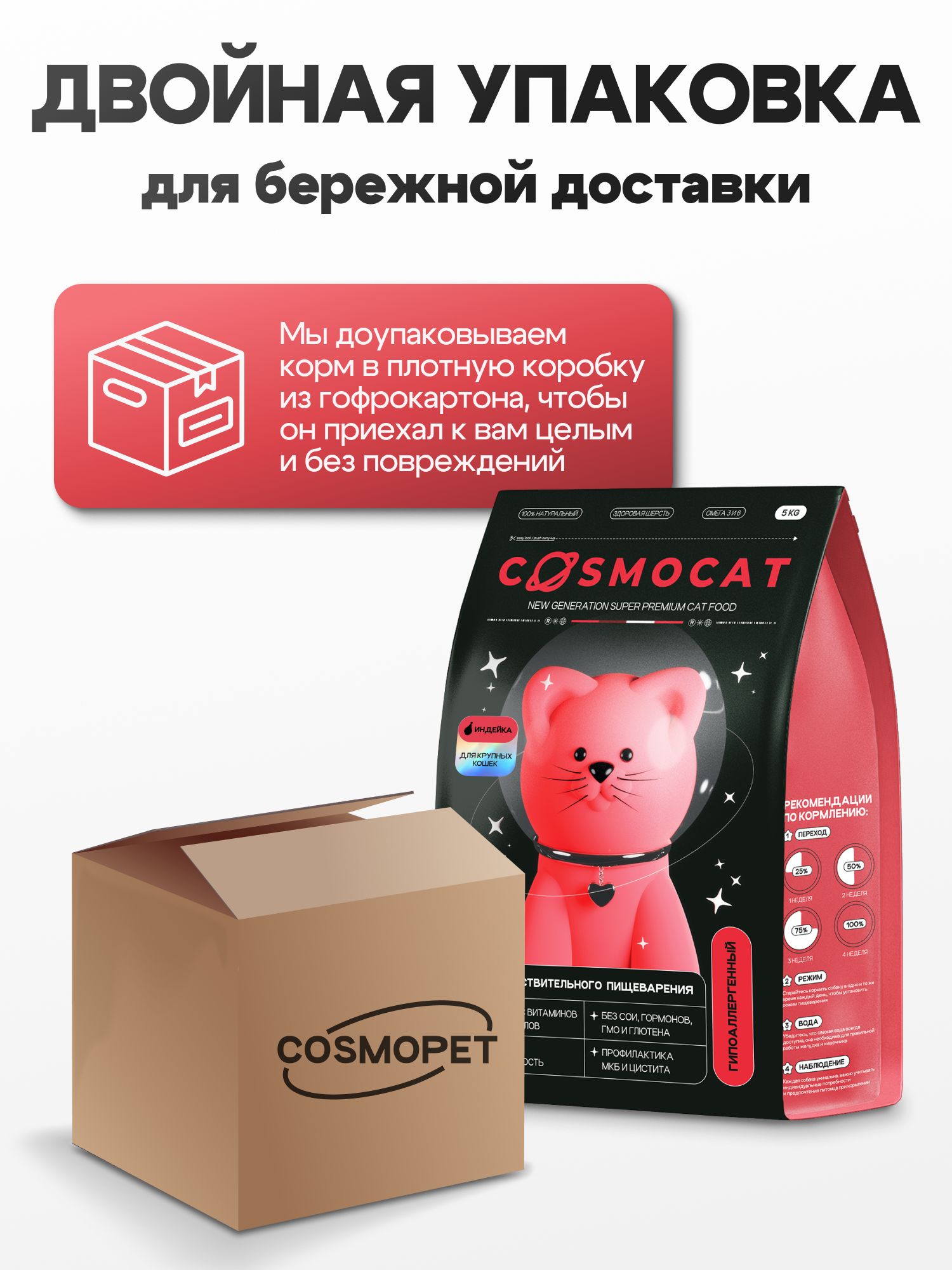 Корм сухой «Cosmocat» для крупных кошек с индейкой 5 кг