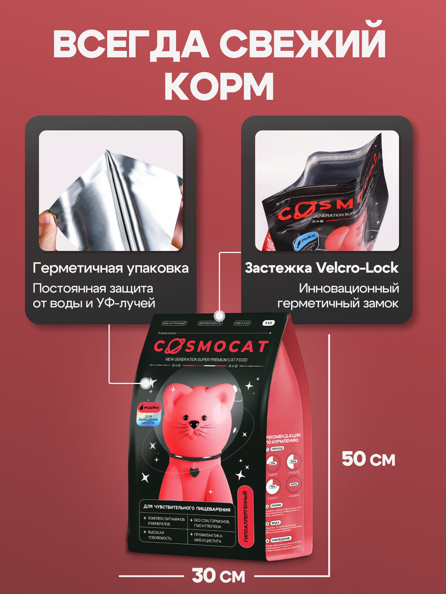 Корм сухой «Cosmocat» для выведения шерсти с индейкой 5 кг