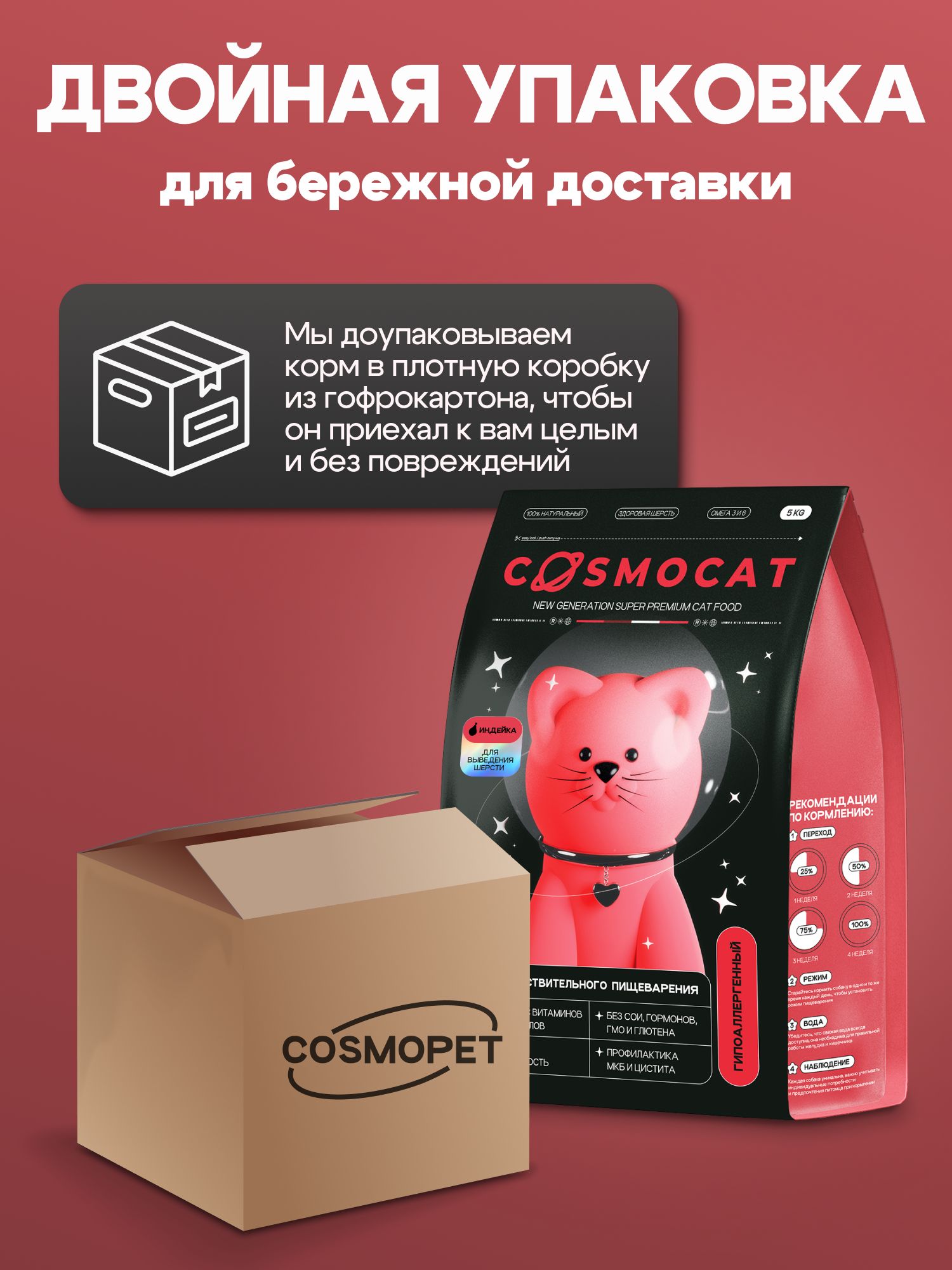 Корм сухой «Cosmocat» для выведения шерсти с индейкой 5 кг