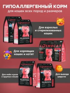 Корм сухой «Cosmocat» для выведения шерсти с индейкой 5 кг