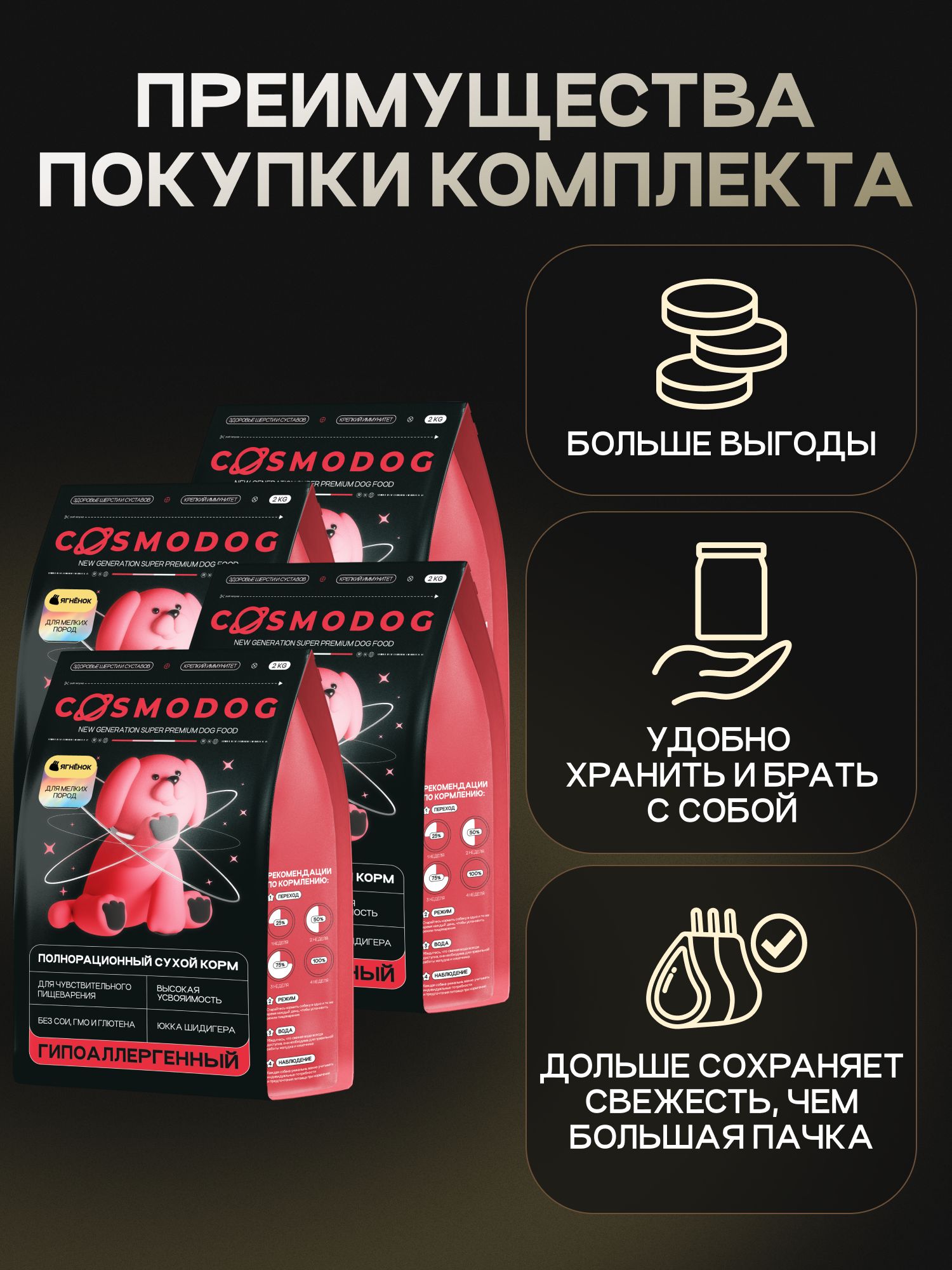 Набор кормов сухих для собак «Cosmodog» для мелких пород с ягненком 2 кг, 4 пачки