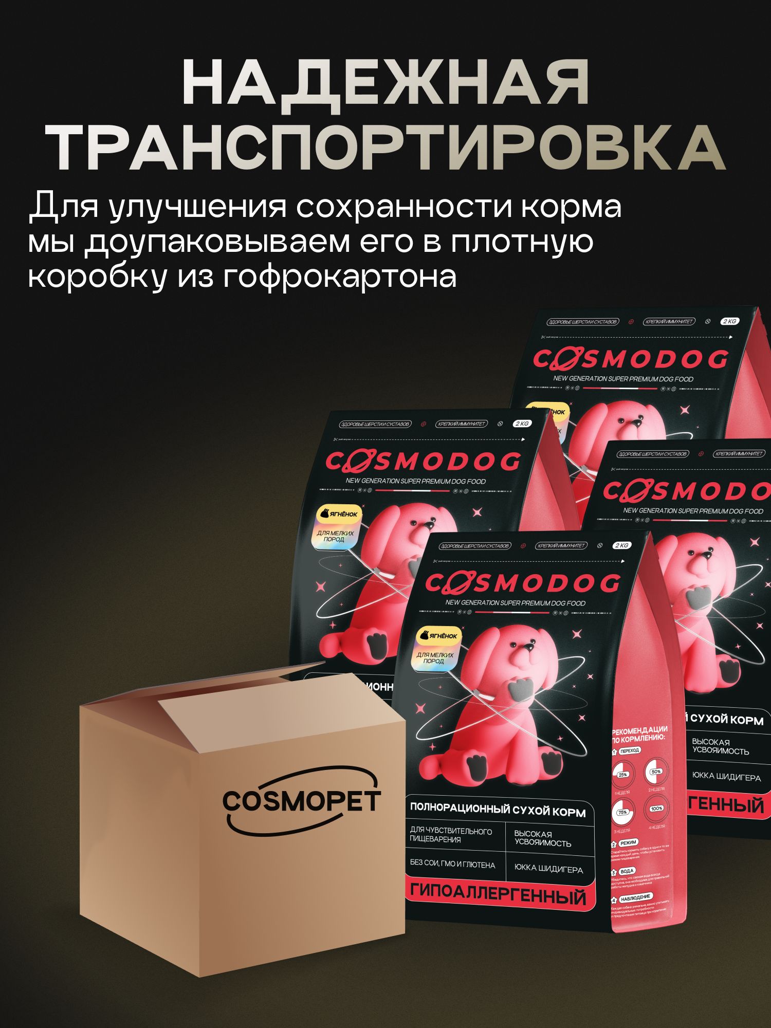 Набор кормов сухих для собак «Cosmodog» для мелких пород с ягненком 2 кг, 4 пачки