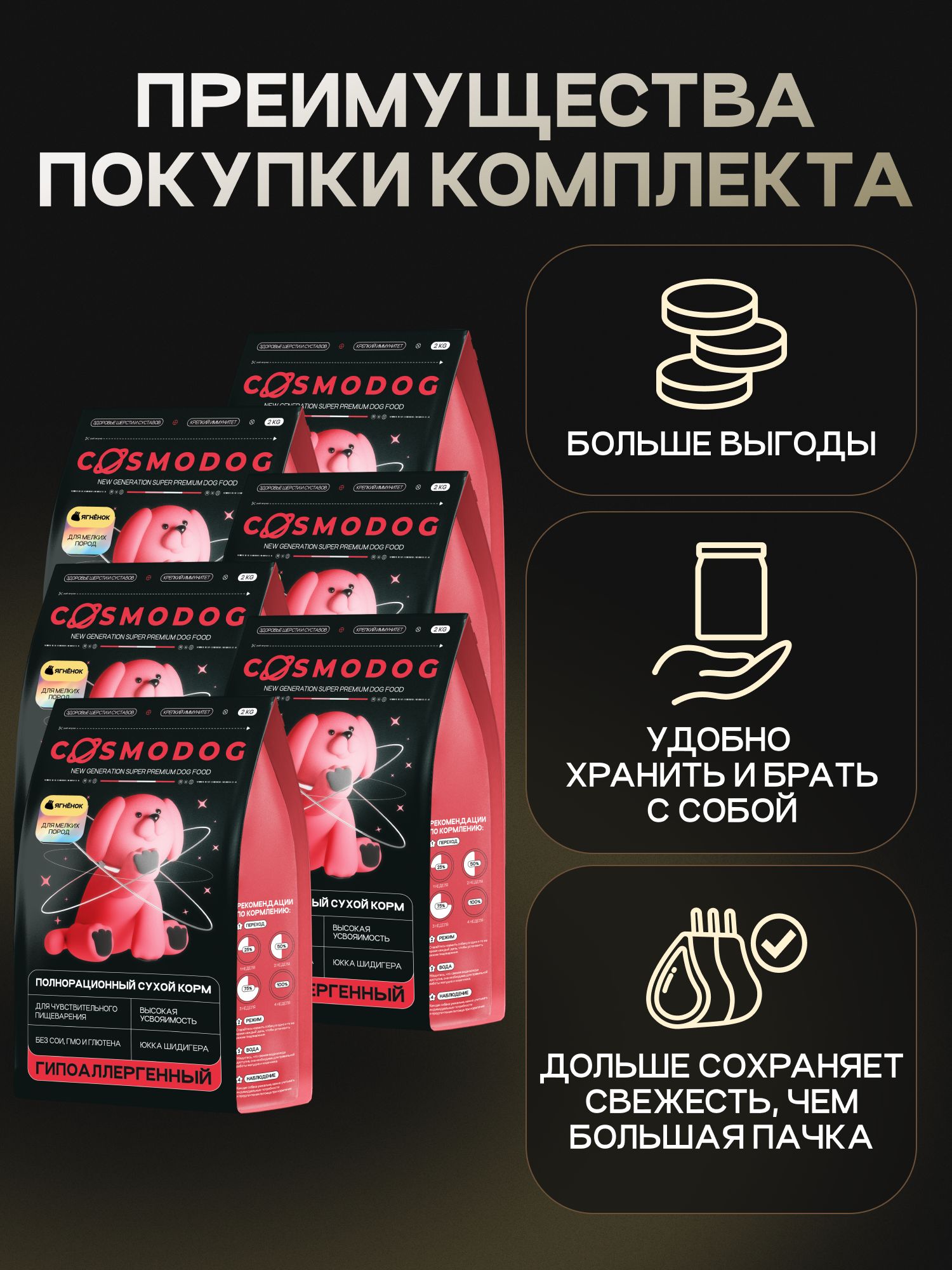 Набор кормов сухих для собак «Cosmodog» для мелких пород с ягненком 2 кг, 6 пачек