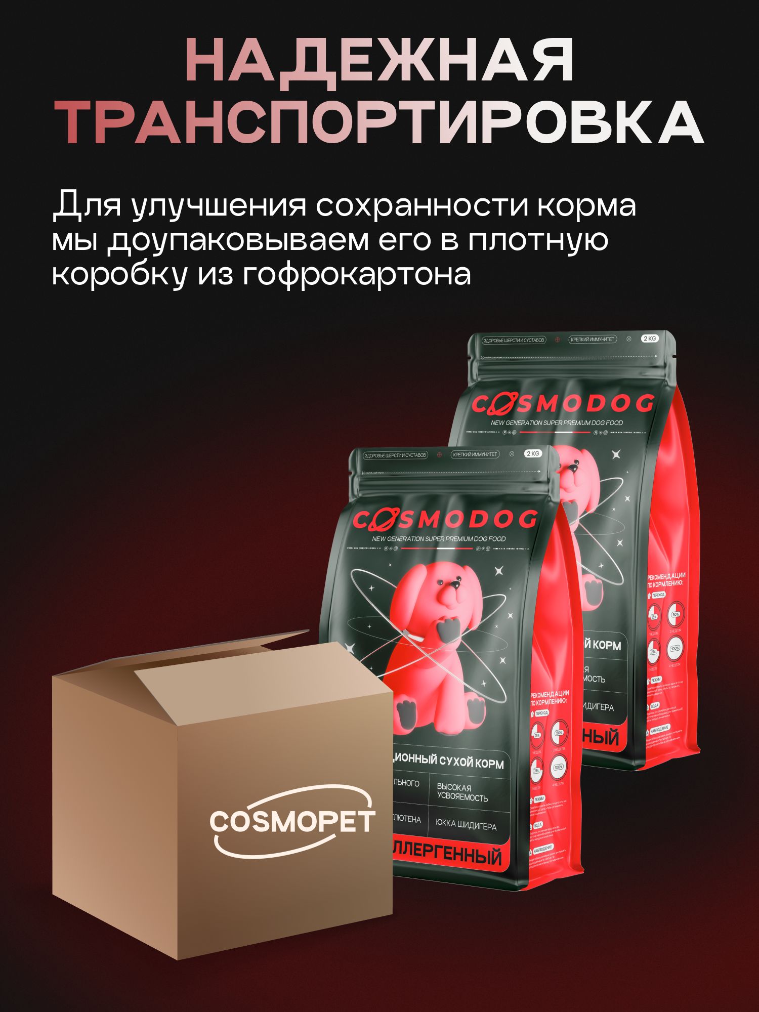 Набор кормов сухих для собак «Cosmodog» для мелких пород с ягненком с пробиотиком 2 кг, 2 пачки