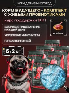 Набор кормов сухих для собак «Cosmodog» для мелких пород с ягненком с пробиотиком 2 кг, 6 пачек