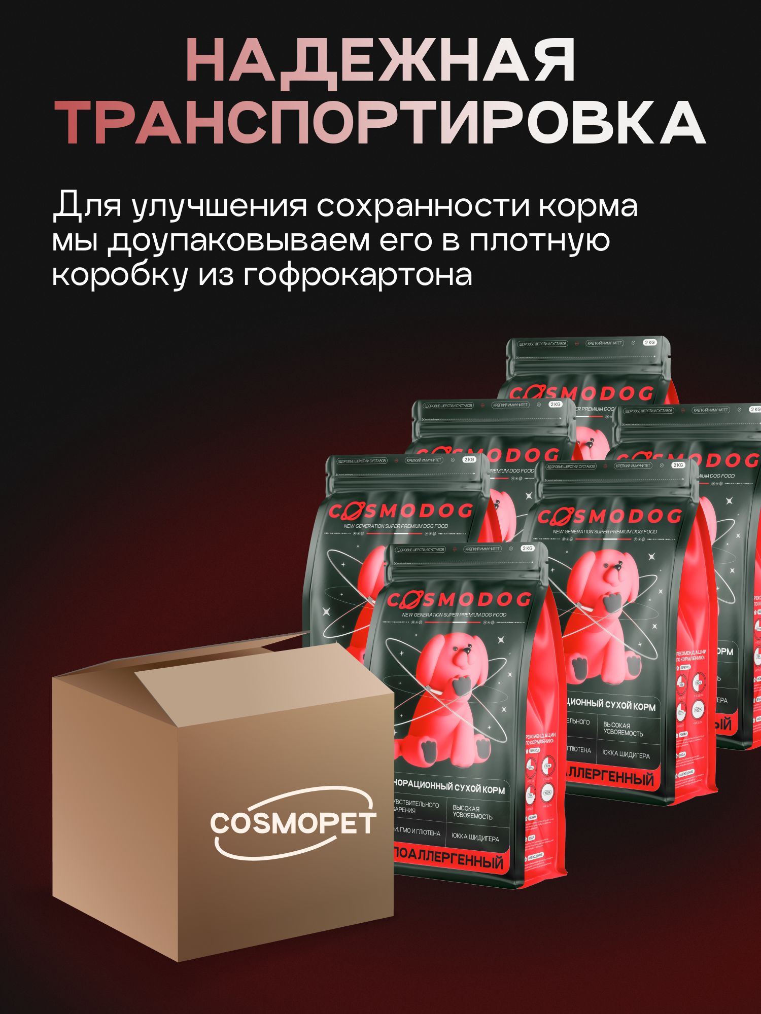 Набор кормов сухих для собак «Cosmodog» для мелких пород с ягненком с пробиотиком 2 кг, 6 пачек