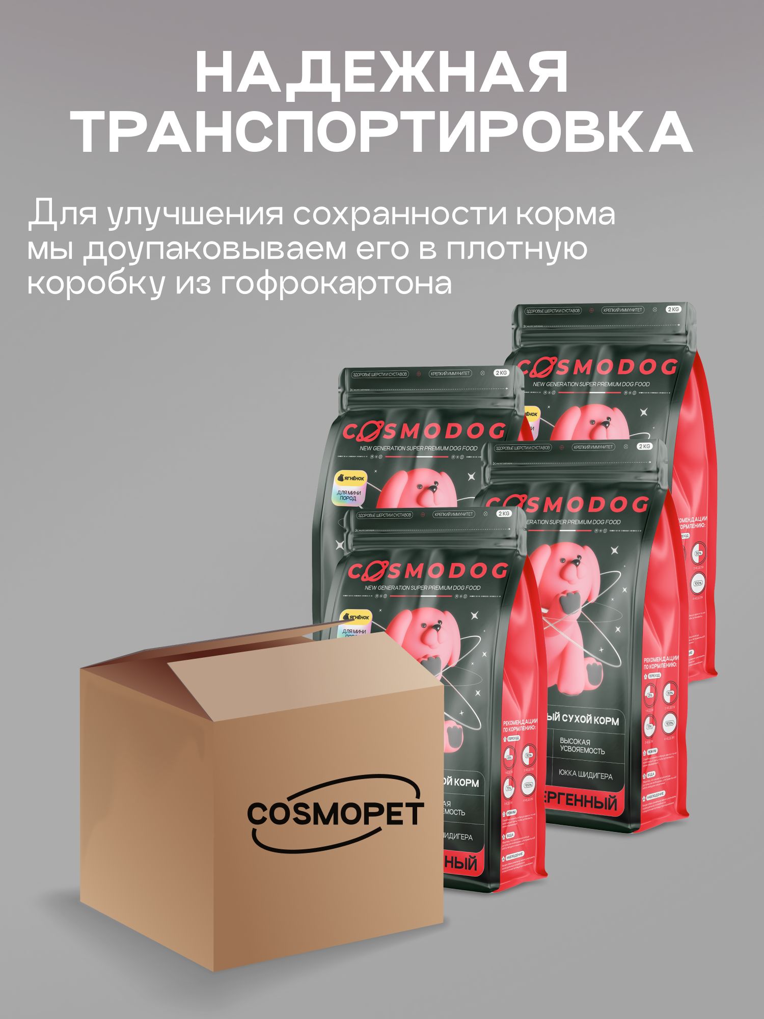 Набор кормов сухих для собак «Cosmodog» для мини пород с ягненком 2 кг, 4 пачки
