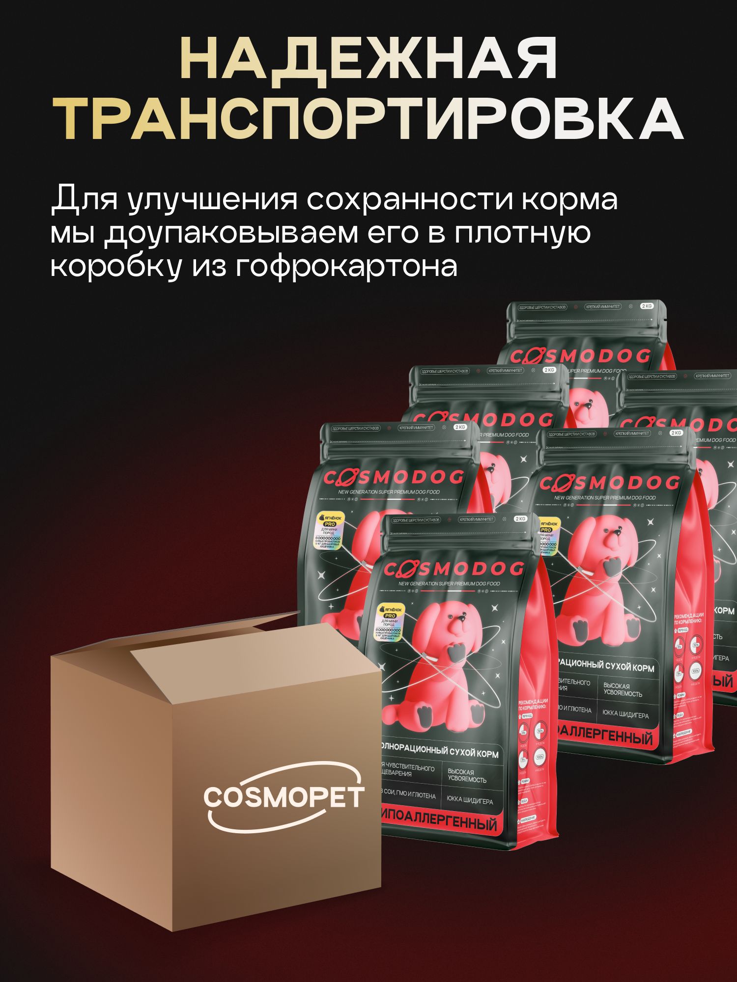 Набор кормов сухих для собак «Cosmodog» для мини пород с ягненком с пробиотиком 2 кг, 6 пачек