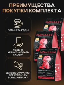 Набор кормов сухих для собак «Cosmodog» Senior 7+ с ягненком 2 кг, 3 пачки