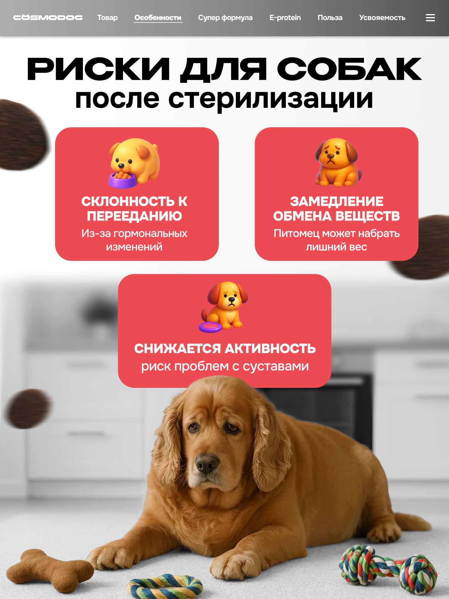 Набор кормов сухих «Cosmodog» для стерилизованных собак/контроль веса с индейкой 2 кг, 3 пачки