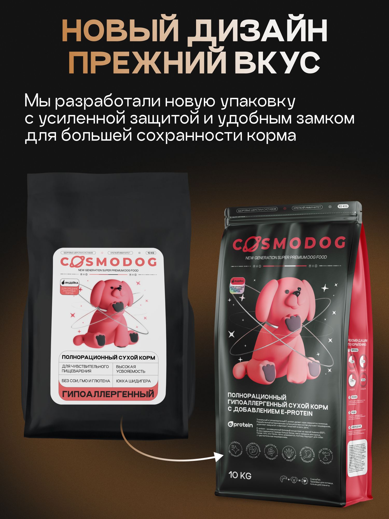 Набор кормов сухих для собак «Cosmodog» для крупных и средних пород с индейкой 2 кг, 4 пачки