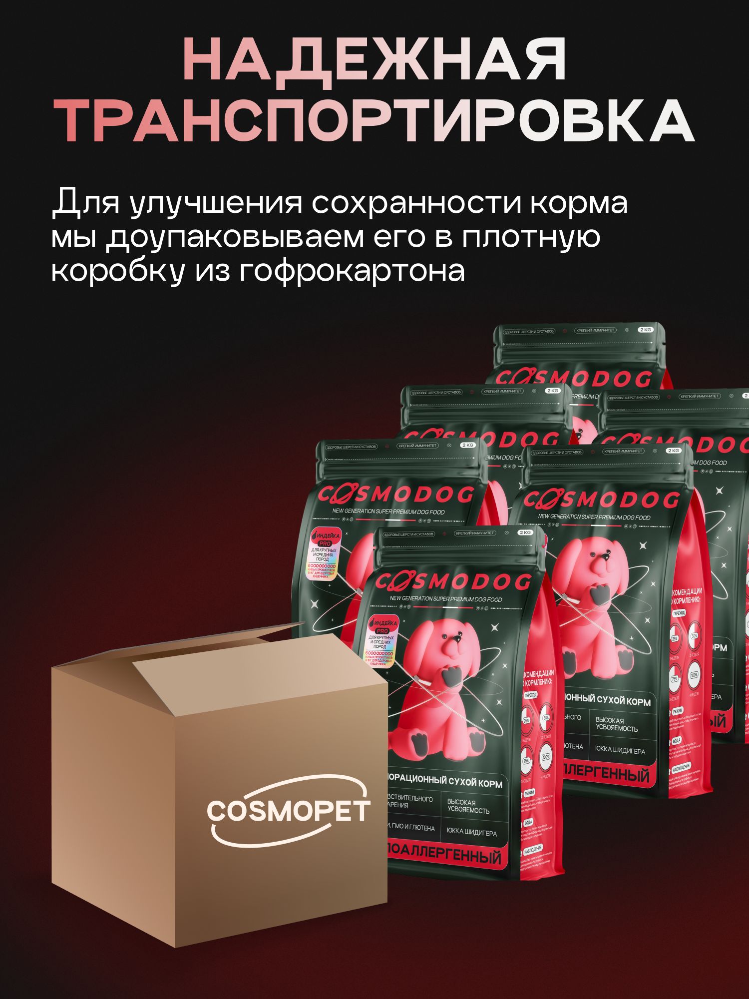 Набор кормов сухих для собак «Cosmodog» для крупных и средних пород с индейкой с пробиотиком 2 кг, 6