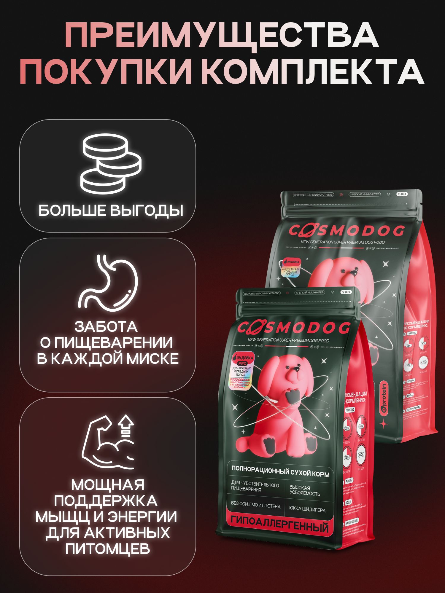 Набор кормов сухих для собак «Cosmodog» для крупных и средних пород с индейкой 5 кг + с пробиотиком