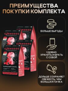 Набор кормов сухих для собак «Cosmodog» Senior 7+ с индейкой 2 кг, 4 пачки