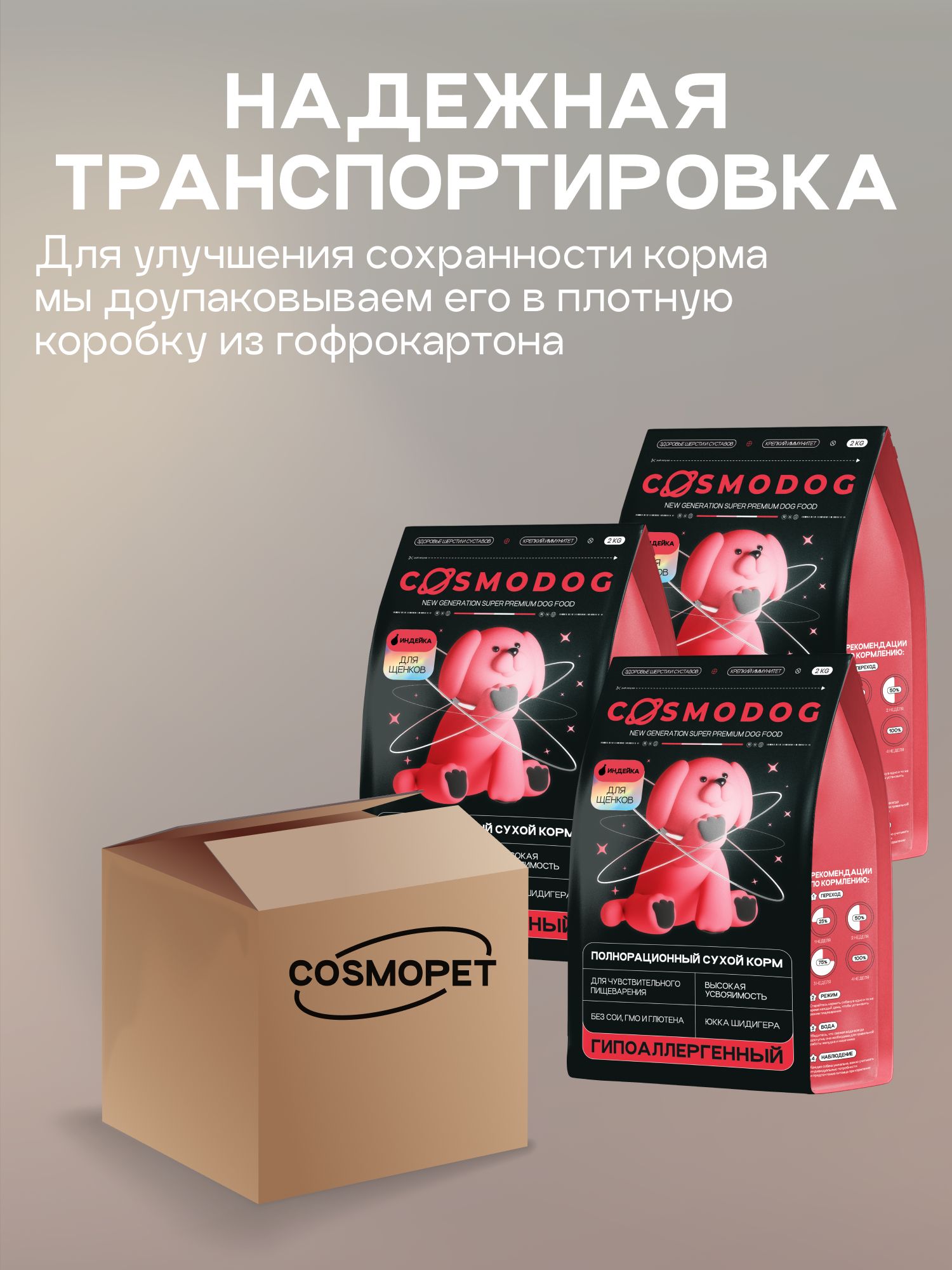 Набор кормов сухих для собак «Cosmodog» для щенков с индейкой 2 кг, 3 пачки