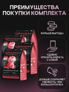 Набор кормов сухих для собак «Cosmodog» для малых пород с индейкой 2 кг, 4 пачки