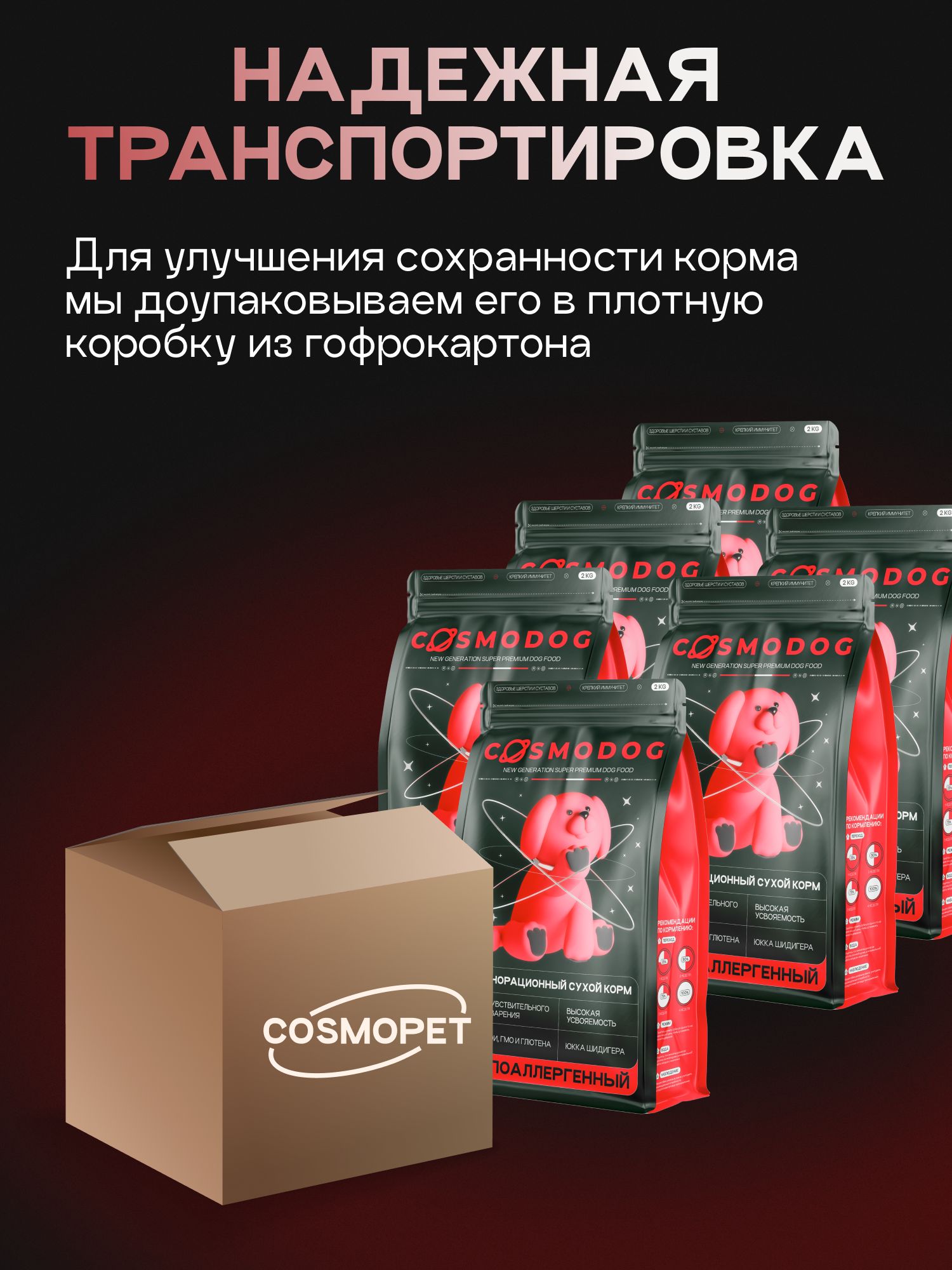 Набор кормов сухих для собак «Cosmodog» для мелких пород с индейкой с пробиотиком 2 кг, 6 пачек