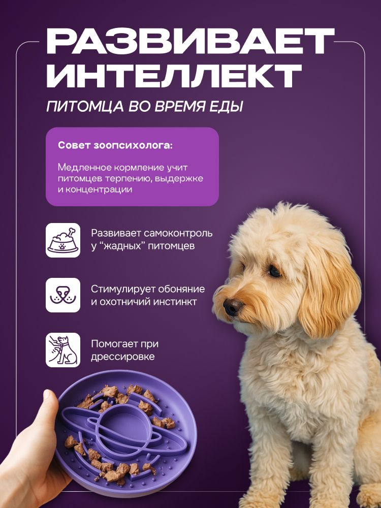 Миска для медленного кормления Cosmopet планета фиолетовая